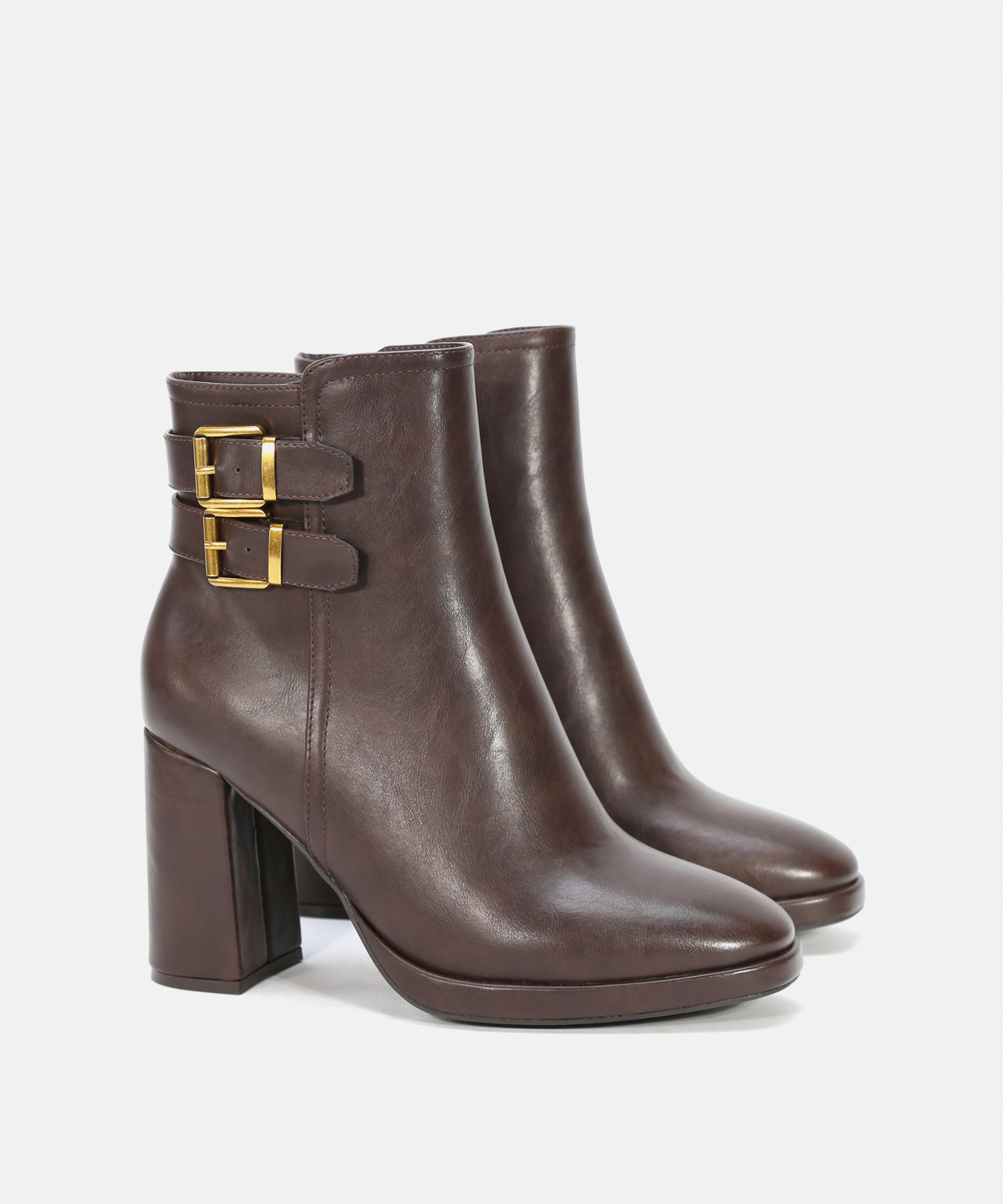 Botins castanhos salto dupla fivela image number null